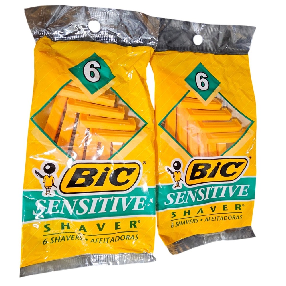 Bic Sensitive Shaver Disposable Razors 2 Packs of 6 Count Yellow 2005 France